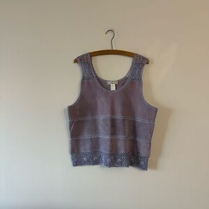 Vintage Y2K Purple Genuine Suede Crochet Panel Tank Top Boho XL Fairy